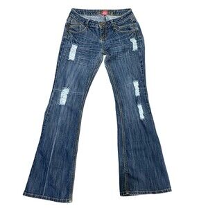 Almost Famous Boot Cut Flare Jeans Low Rise Boho Women's Size 7 Distressed